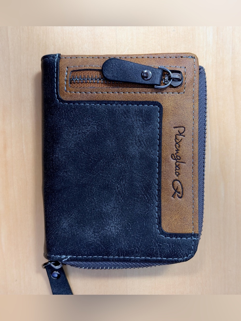 Pidengbao (USED) Two-Tone Gray & Brown Zip Card Holder Wallet